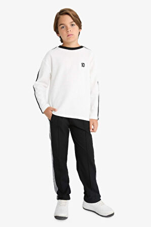 Erkek Çocuk Oversize Geniş Kalıp Bisiklet Yaka Aplike Waffle Uzun Kollu Tişört