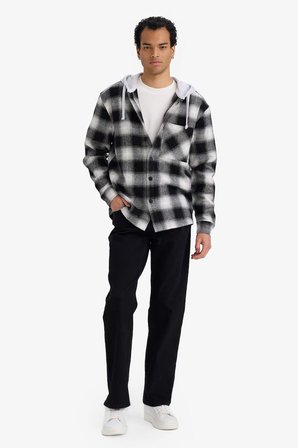 DeFacto Relax Fıt Kapüşonlu Flanel Uzun Kollu Gömlek G4317AX25AUBK81
