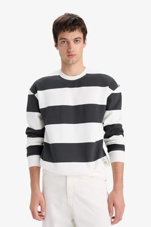 DeFacto Boxy Fıt Bisiklet Yaka Çizgili Sweatshirt A9066AX25AUAR104