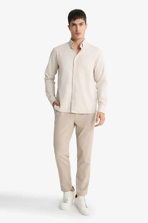 DeFacto Regular Fıt Polo Yaka Gabardin Uzun Kollu Gömlek F1261AX25AUER22