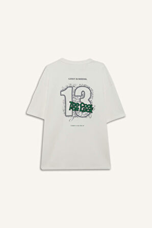 Boxy Fit Bisiklet Yaka Baskılı Kısa Kollu Tişört