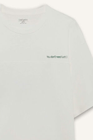 Boxy Fit Bisiklet Yaka Baskılı Kısa Kollu Tişört