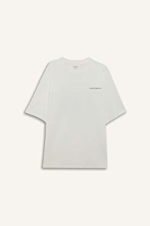 Boxy Fit Bisiklet Yaka Baskılı Kısa Kollu Tişört