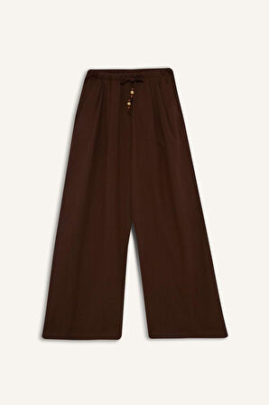 Wide Leg Cep Detaylı Geniş Paça Keten Karışımlı Pantolon
