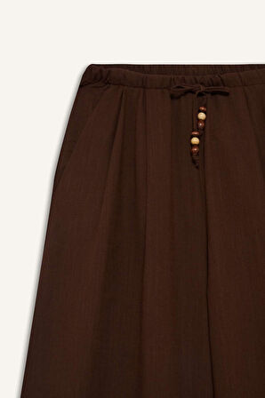 Wide Leg Cep Detaylı Geniş Paça Keten Karışımlı Pantolon