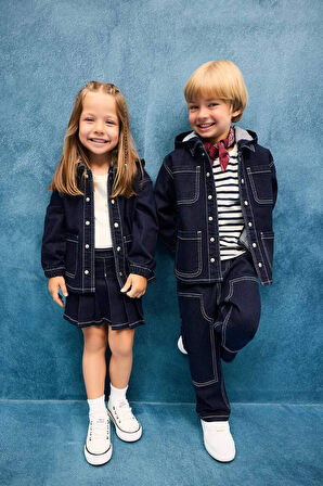 Erkek Bebek Kapüşonlu Düğmeli Denim Ceket