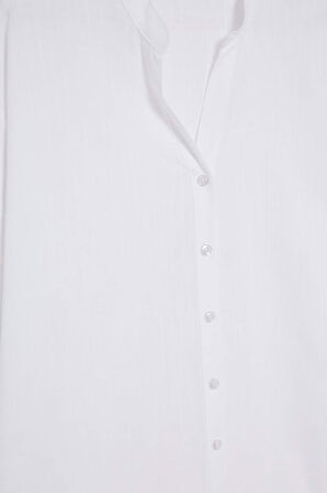 DeFacto Regular Fit Apaş Yaka Flamlı Pamuk Yarım Kollu Beyaz Gömlek F5838AX25SMWT79