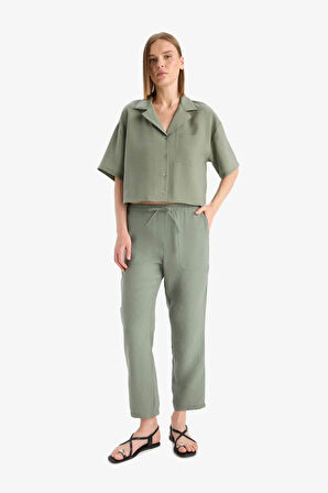 DeFacto Loose Fit Ceket Yaka Modal Kısa Kollu Gömlek F0399AX25SPGN460