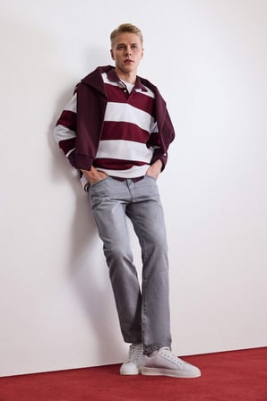 DeFacto Boxy Fit Polo Yaka Çizgili Sweatshirt G5091AX25WNBR194
