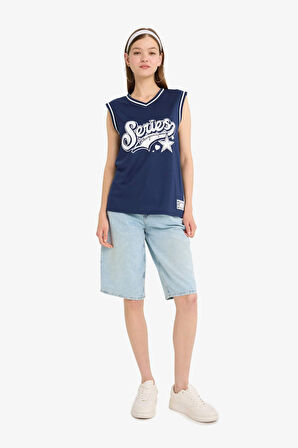 Coool Oversize Geniş Kalıp Sırt Baskılı V Yaka Forma Kumaşı Atlet