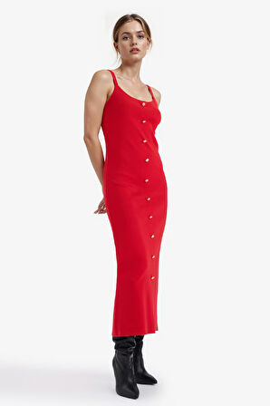 A Kesim Triko Askılı Midi Elbise