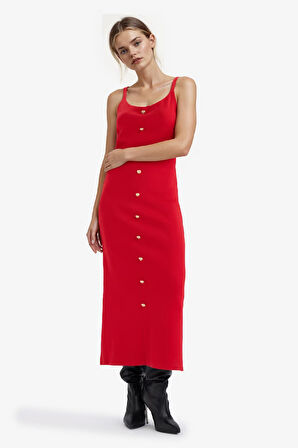 A Kesim Triko Askılı Midi Elbise