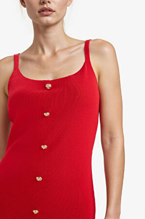 A Kesim Triko Askılı Midi Elbise