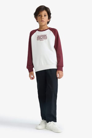 Erkek Çocuk Oversize Geniş Kalıp Bisiklet Yaka Nakışlı Sweatshirt