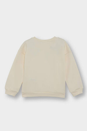 Kız Bebek Bisiklet Yaka Balerin Baskılı İçi Yumuşak Tüylü Sweatshirt