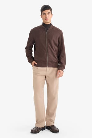DeFacto Slim Fit Süet Kolej Yaka Fermuarlı Çift Cepli Mevsimlik Bomber Mont Ceket A3866AX26SPBN192