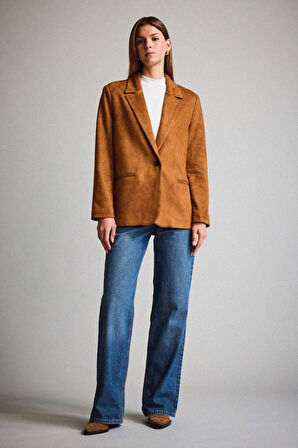 Oversize Geniş Kalıp Ceket Yaka Süet Blazer Ceket