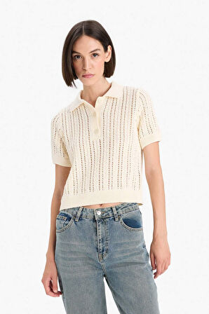 Regular Fit Polo Yaka Ajurlu Triko Kazak