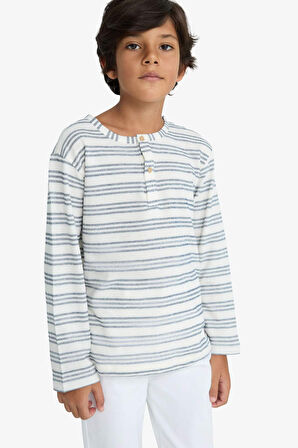 Erkek Çocuk Bisiklet Yaka Çizgili Sweatshirt