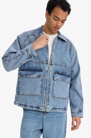 DeFacto Relax Fit Fermuarlı Denim Ceket F0097AX25AUNM39