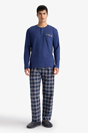 Pijama Takımı Regular Fit Uzun Kollu Üst Kareli Uzun Alt