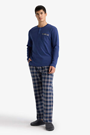 Pijama Takımı Regular Fit Uzun Kollu Üst Kareli Uzun Alt
