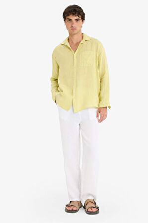 %100 Keten Relax Fit Uzun Kollu Gömlek