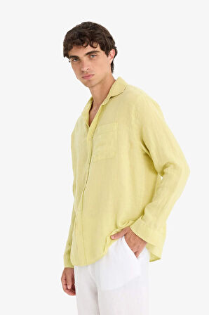 %100 Keten Relax Fit Uzun Kollu Gömlek