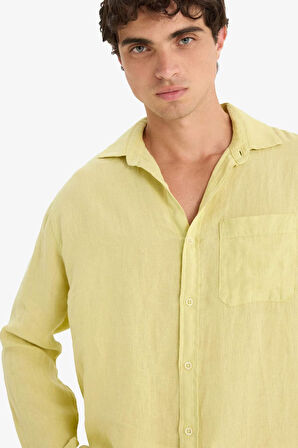 %100 Keten Relax Fit Uzun Kollu Gömlek