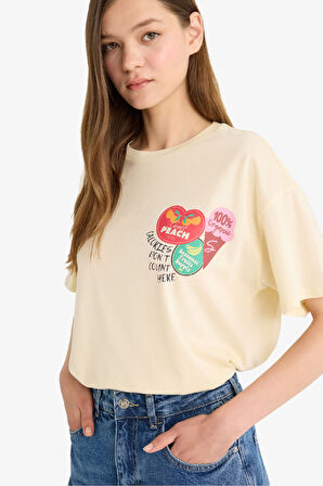 Oversize Geniş Kalıp Bisiklet Yaka Sırt Baskılı Kısa Kollu Tişört