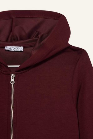 DeFacto Slim Fit Dar Kesim Kapüşonlu Modal Fermuarlı Sweatshirt F7651AX25AUBR115