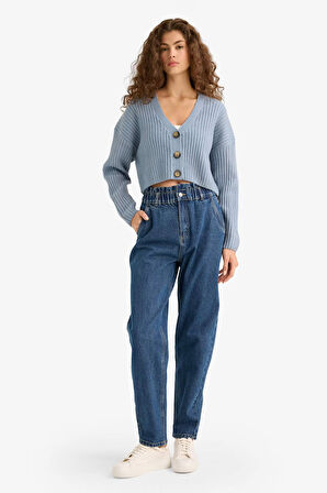 Regular Fit V Yaka Düğmeli Triko Hırka