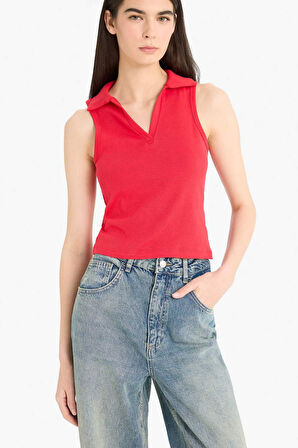 Slim Fit Dar Kesim Polo Yaka Ribana Atlet