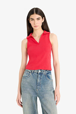 Slim Fit Dar Kesim Polo Yaka Ribana Atlet