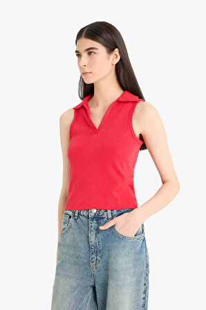 Slim Fit Dar Kesim Polo Yaka Ribana Atlet
