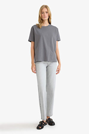 Regular Fit Bisiklet Yaka Basic Düz Premium Kısa Kollu Tişört