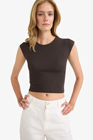 Fitted Bisiklet Yaka Kısa Kollu Tişört