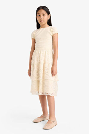 Kız Çocuk Beli Lastikli Dantel Etek