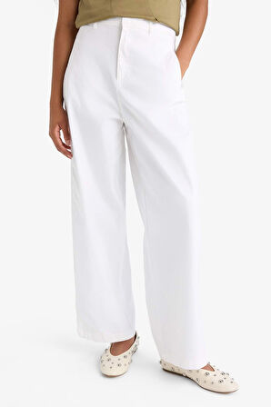 Barrel Fit Çift Cepli Yüksek Bel Düz Paça Gabardin Pantolon