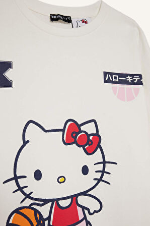 Coool Hello Kitty Oversize Geniş Kalıp Bisiklet Yaka Uzun Kollu Tişört