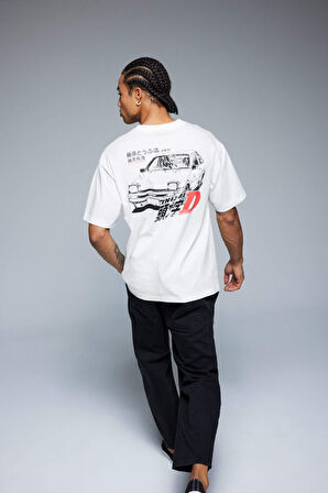 DeFacto %100 Pamuk Initial D Boxy Fit Bisiklet Yaka Kısa Kollu Tişört F4231AX25SMER78