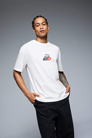 DeFacto %100 Pamuk Initial D Boxy Fit Bisiklet Yaka Kısa Kollu Tişört F4231AX25SMER78