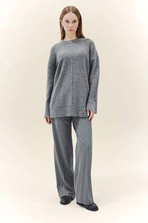 DeFacto Yün Karışımlı Loose Fit Bisiklet Yaka Triko Kazak Tunik F4547AX25WNGR76