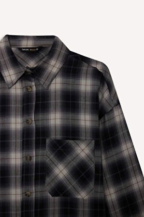 Oversize Geniş Kalıp Kareli Flanel Uzun Kollu Gömlek