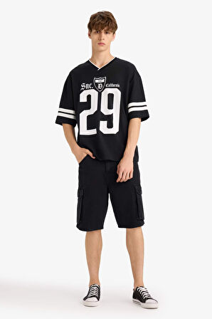 Loose Fit Bisiklet Yaka Baskılı Kısa Kollu Tişört