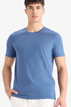 DeFacto Slim Fit Dar Kesim Bisiklet Yaka Esnek Kumaş Kısa Kollu Tişört E2635AX25SMIN233