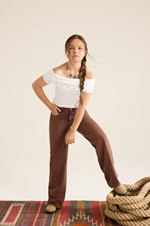 Kız Çocuk 90's Wide Leg Geniş Paça Gabardin Pantolon