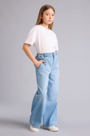 DeFacto %100 Pamuk Wıde Leg Buz Mavi Jean Pantolon Kız Çocuk G0304A826SMNM63