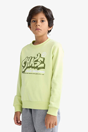 Erkek Çocuk Bisiklet Yaka Baskılı Sweatshirt