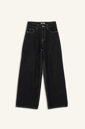 DeFacto %100 Pamuk Wide Leg Geniş Paça Jean Pantolon Kız Çocuk G2447A825AUBK27
